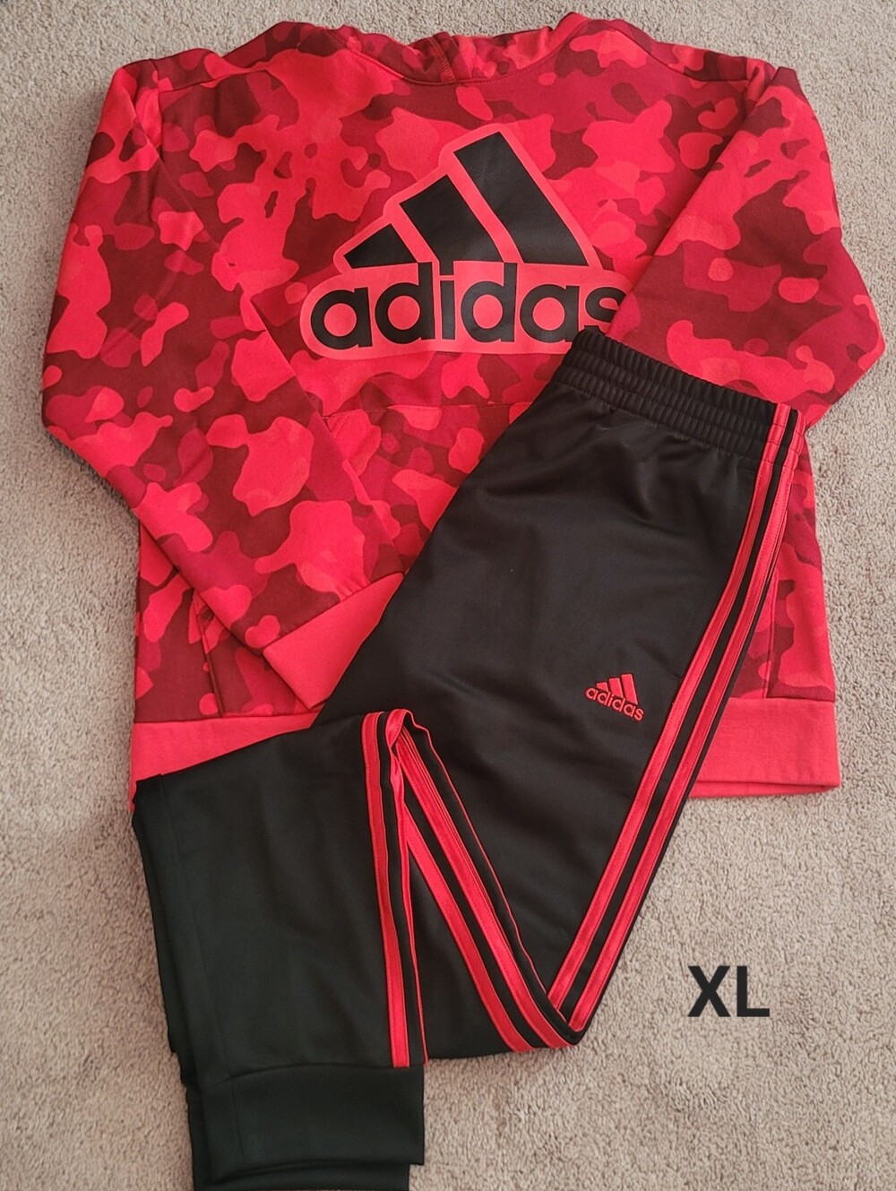 adidas Red Camo Hoodie with Black Joggers